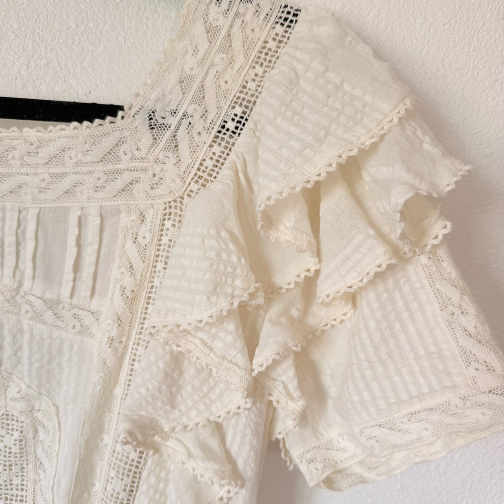 LOVESHACKFANCY STELLA MINI RUFFLE DRESS Antique White Size Large - Picture 11 of 16